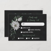 Weiße Blume, grüne Speisen, schwarz RSVP Karte (Vorne/Hinten)