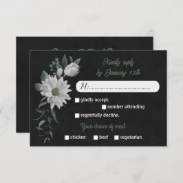 Weiße Blume, grüne Speisen, schwarz RSVP Karte