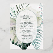 Weiße Blume Grüne Taufe Foil Einladung (Rückseite)