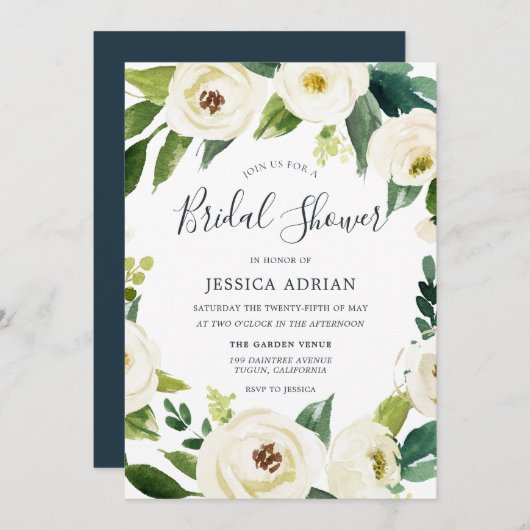 Weiße Blume Grünes Kranz Brautparty laden ein Einladung (Vorne/Hinten)