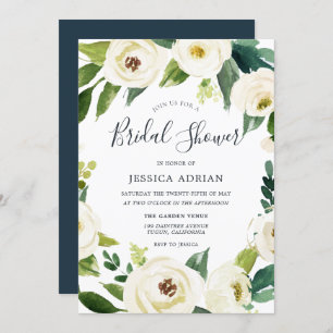 Weiße Blume Grünes Kranz Brautparty laden ein Einladung