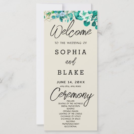 Weiße Blume Grünpflanzen Ash White Wedding Program (Vorderseite)