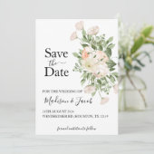 Weiße Blume Grünpflanzen Sukkulent Save the Date Einladung (Stehend Vorderseite)