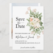 Weiße Blume Grünpflanzen Sukkulent Save the Date Einladung (Vorne/Hinten)