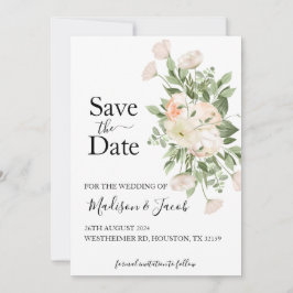 Weiße Blume Grünpflanzen Sukkulent Save the Date Einladung