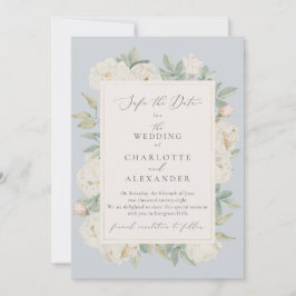 Weiße Blume, hellblau Save the Date Einladung
