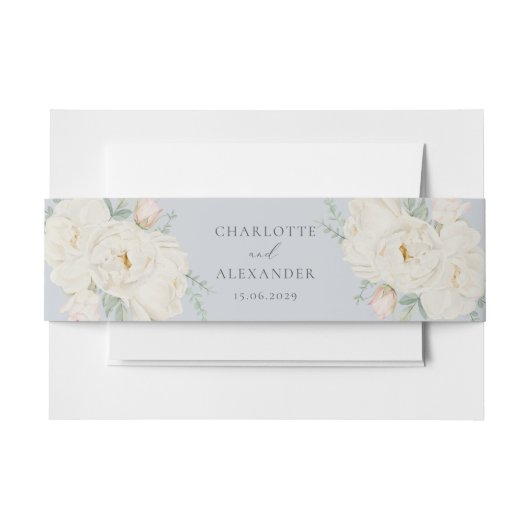 Weiße Blume, hellblaue Hochzeit Einladungsbanderole (Vorderseite Beispiel)