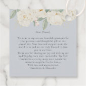 Weiße Blume, hellblaue Hochzeit Geschenkanhänger (Rückseite)