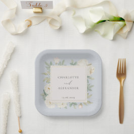 Weiße Blume, hellblaue Hochzeit Pappteller