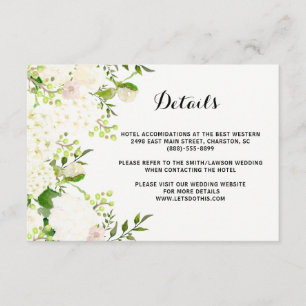 Weiße Blume Hochzeitsettel, Wegbeschreibung einfüg Begleitkarte