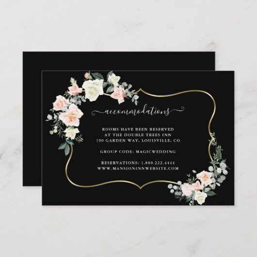 Weiße Blume Hochzeitsunterkünfte in Gold Begleitkarte (Vorne/Hinten)