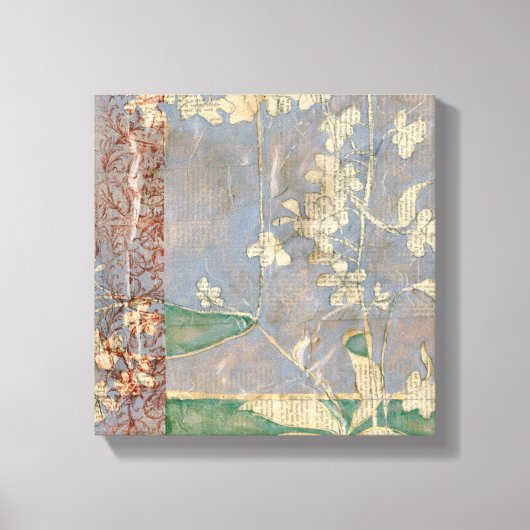 Weiße Blume im Zeitungspapier-Hintergrund Leinwanddruck (Vorderseite)