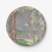 Weiße Blume im Zeitungspapier-Hintergrund Pappteller (Vorderseite)