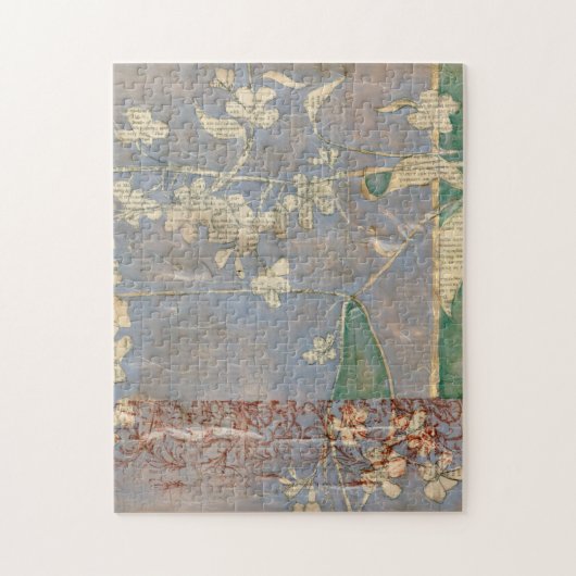 Weiße Blume im Zeitungspapier-Hintergrund Puzzle (Vertikal)