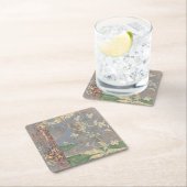 Weiße Blume im Zeitungspapier-Hintergrund Rechteckiger Pappuntersetzer (Vor Ort)