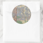 Weiße Blume im Zeitungspapier-Hintergrund Runder Aufkleber (Tasche)