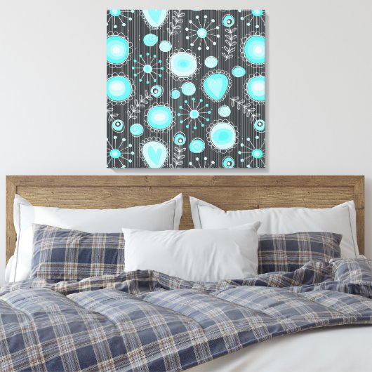 Weiße Blume in türkisfarbenen, ummantelten Canvas Leinwanddruck (Insitu (Schlafzimmer))