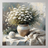 Weiße Blume in Vase & Knittern Poster (Vorne)