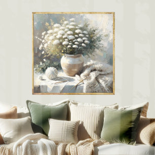 Weiße Blume in Vase & Knittern Poster