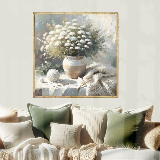 Weiße Blume in Vase & Knittern Poster