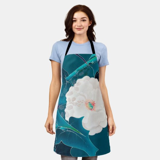 Weiße Blume, japanisches Design Schürze (Getragen)