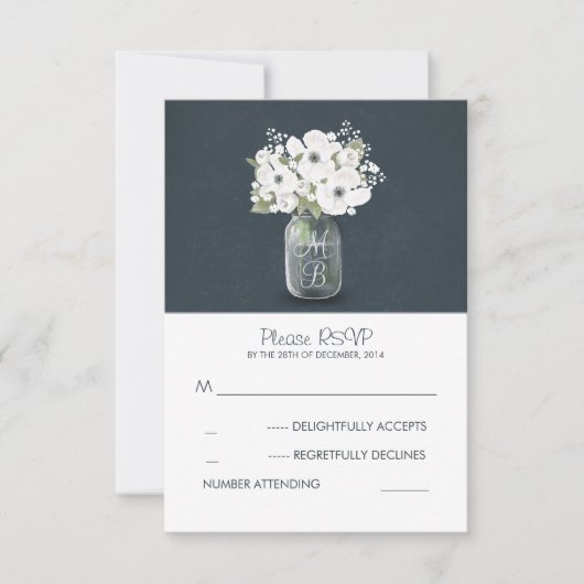 Weiße Blume Jar rustikale Hochzeitskarten RSVP Karte (Vorderseite)