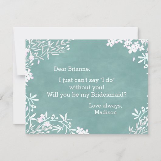 Weiße Blume, jede Farbe wird meine Bridesmaid sein Einladung (Rückseite)