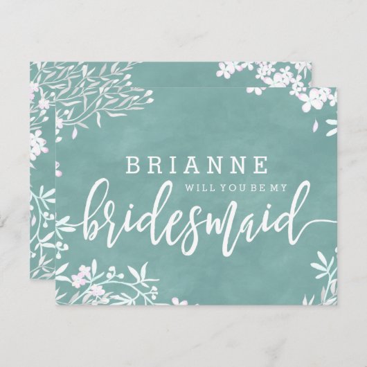 Weiße Blume, jede Farbe wird meine Bridesmaid sein Einladung (Vorne/Hinten)