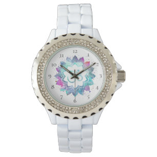 *~* Weiße Blume Lotus Mandala Armbanduhr