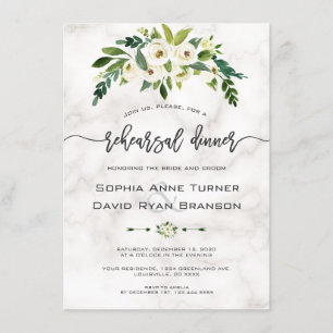 Weiße Blume Marmorhandschrift Probe Abendessen Einladung