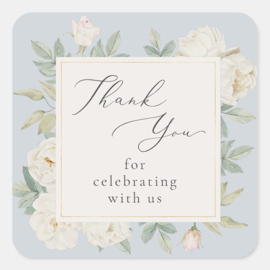 Weiße Blume mit Aquarellfarbe Hochzeitsgeschenk Da Quadratischer Aufkleber (Vorderseite)