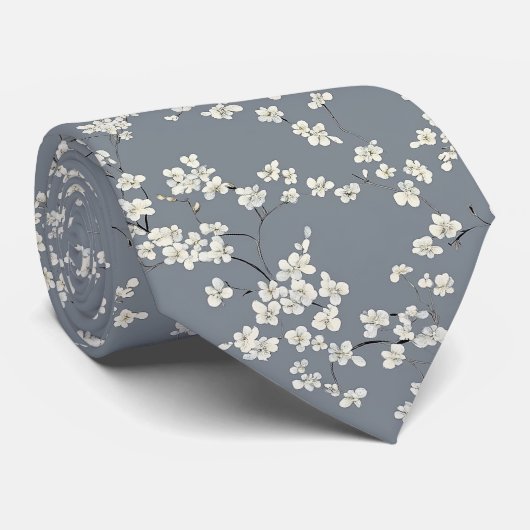 Weiße Blume mit blauem Hals Krawatte (Gerollt)