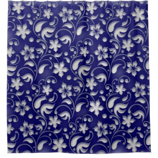 Weiße Blume mit blauem Hintergrund Duschvorhang (Vorderseite)