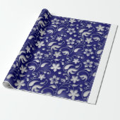 Weiße Blume mit blauem Hintergrund Geschenkpapier (Ungerollt)