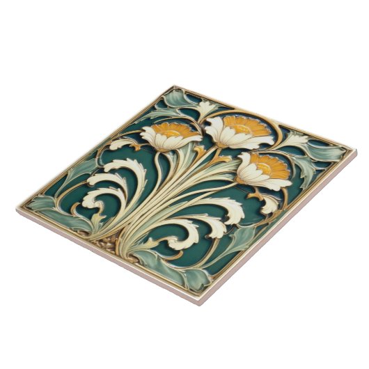 Weiße Blume mit gelben Pistien Fliese (Seite)