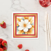 Weiße Blume mit goldenen Blättern Serviette (Beispiel)