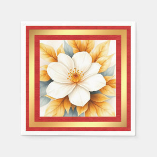 Weiße Blume mit goldenen Blättern Serviette