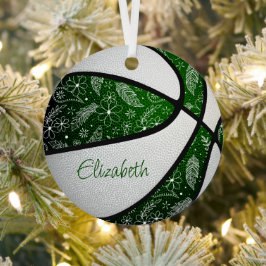 Weiße Blume mit grüner Doodle-Basketball Ornament Aus Metall