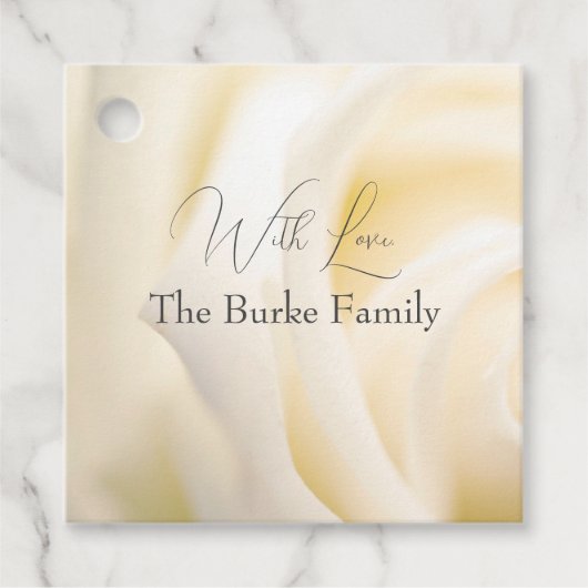 Weiße Blume "Mit Liebe" Gefallen-Tag Geschenkanhänger (Vorderseite)