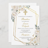 Weiße Blume mit Rahmen Taufe Einladung (Vorne/Hinten)