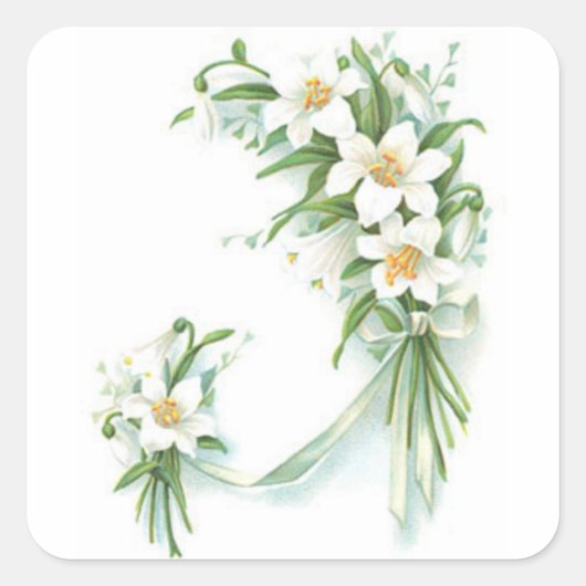 Weiße Blume mit Ribbon Quadratischer Aufkleber (Vorderseite)