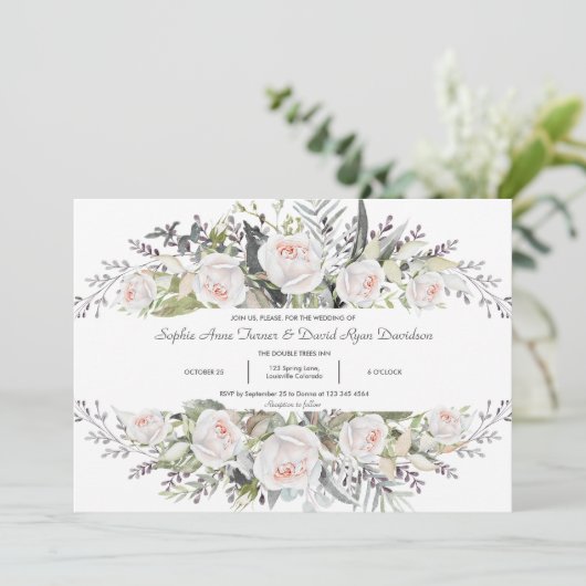 Weiße Blume mit weißer Wasserfarbe Einladung (Stehend Vorderseite)