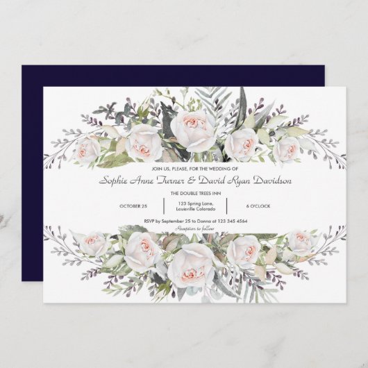 Weiße Blume mit weißer Wasserfarbe Einladung (Vorne/Hinten)