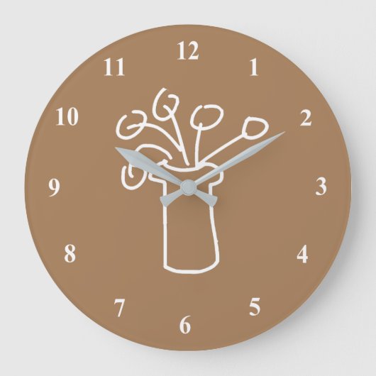 Weiße Blume Moderne, einfache Kontur Große Wanduhr (Vorderseite)