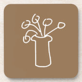 Weiße Blume Moderne Kontur Getränkeuntersetzer (Vorderseite)