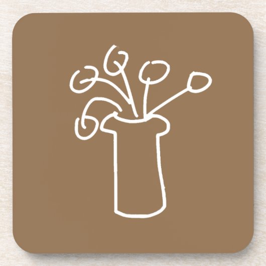 Weiße Blume Moderne Kontur Getränkeuntersetzer (Vorderseite)