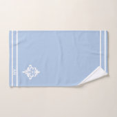 Weiße Blume, Monogramm und Streifen auf Hellblau Badhandtuch Set (Handtuch)