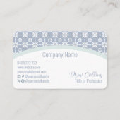 Weiße Blume Muster auf blaugepolstertem Pfeil Visitenkarte (Rückseite)