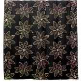 Weiße Blume Muster auf Schwarz Duschvorhang (Vorderseite)