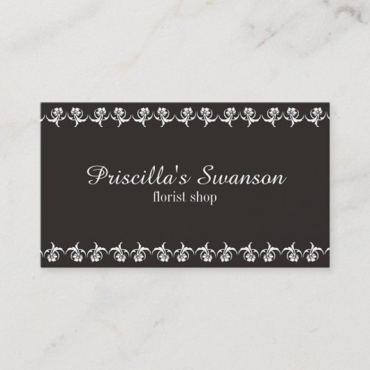 Weiße Blume Muster brauner Hintergrund Visitenkarte (Vorderseite)